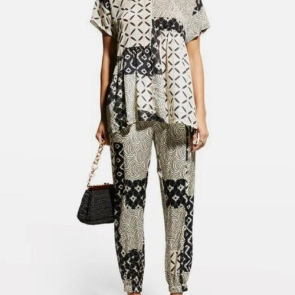 Boho Oversized Johnny Was Silk Boxy Lagenlook Top and Trousers Set